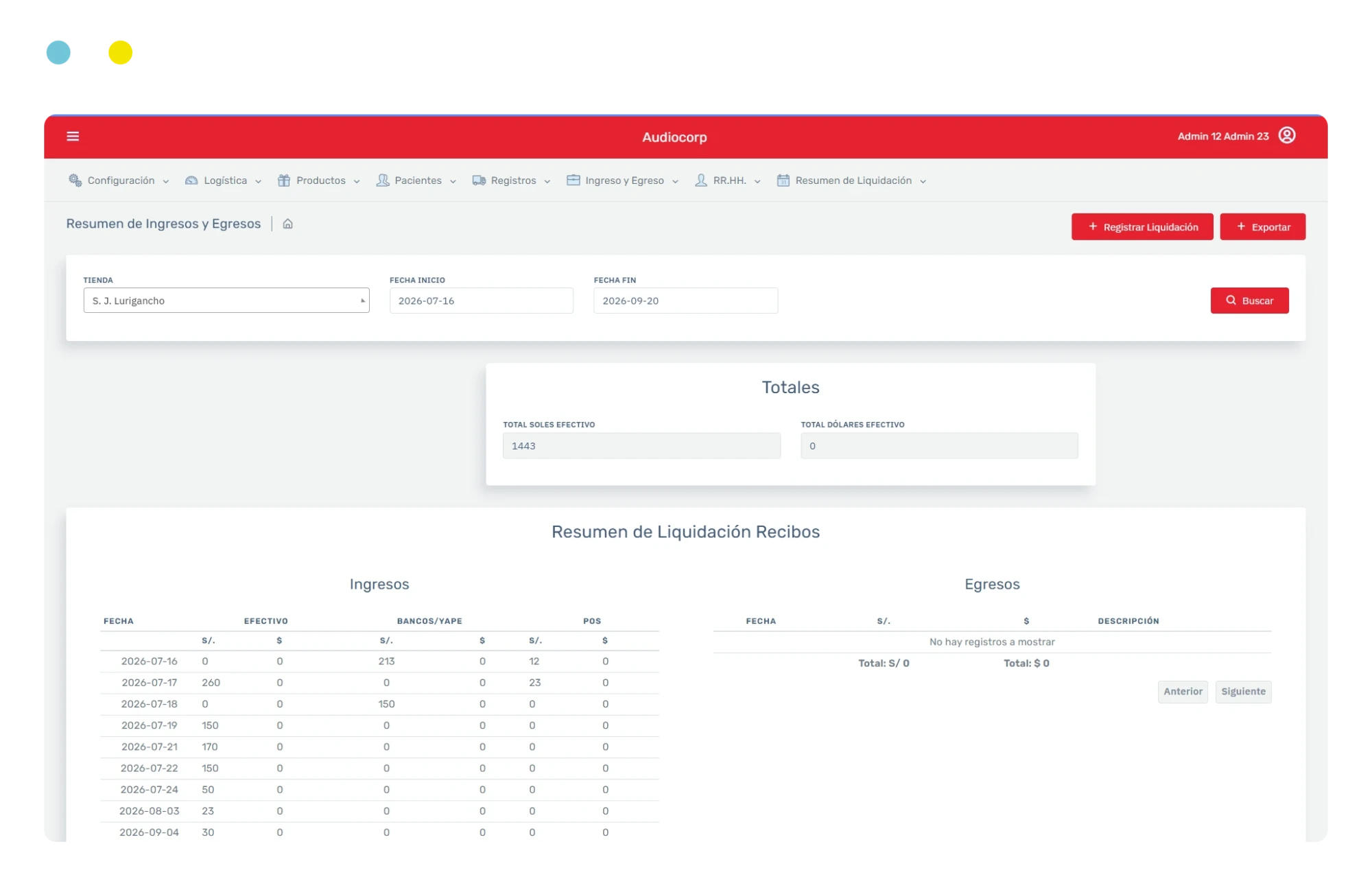 Resumen de liquidación - ERP Audiocorp