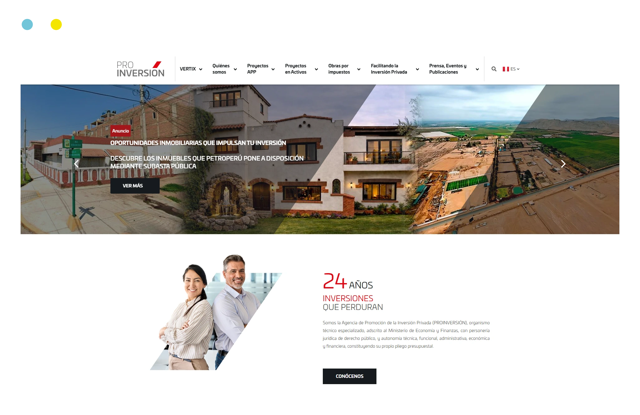 ProInversión homepage - Diseño corporativo a medida