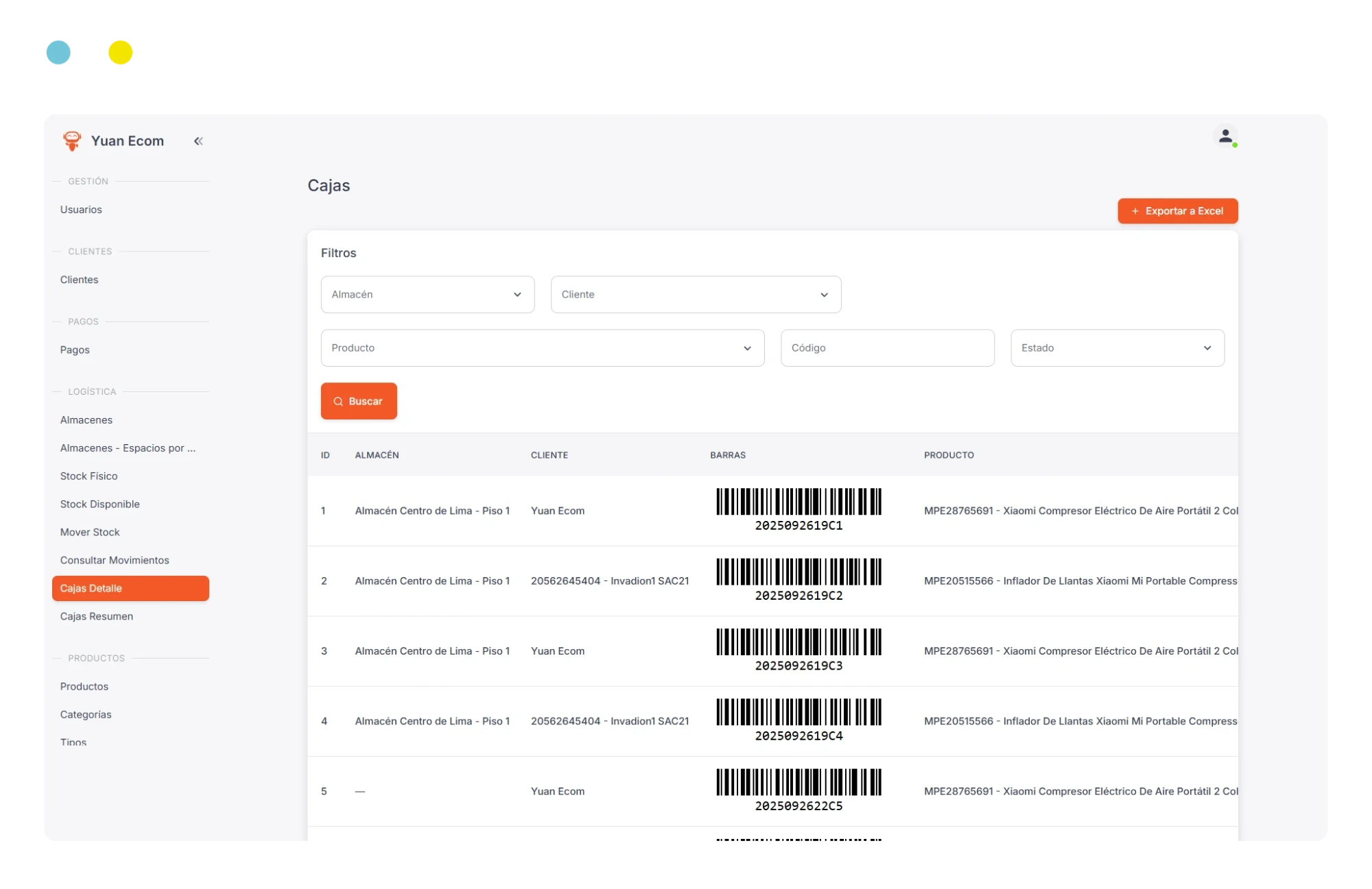 Cajas con código de barras - Yuan Ecom